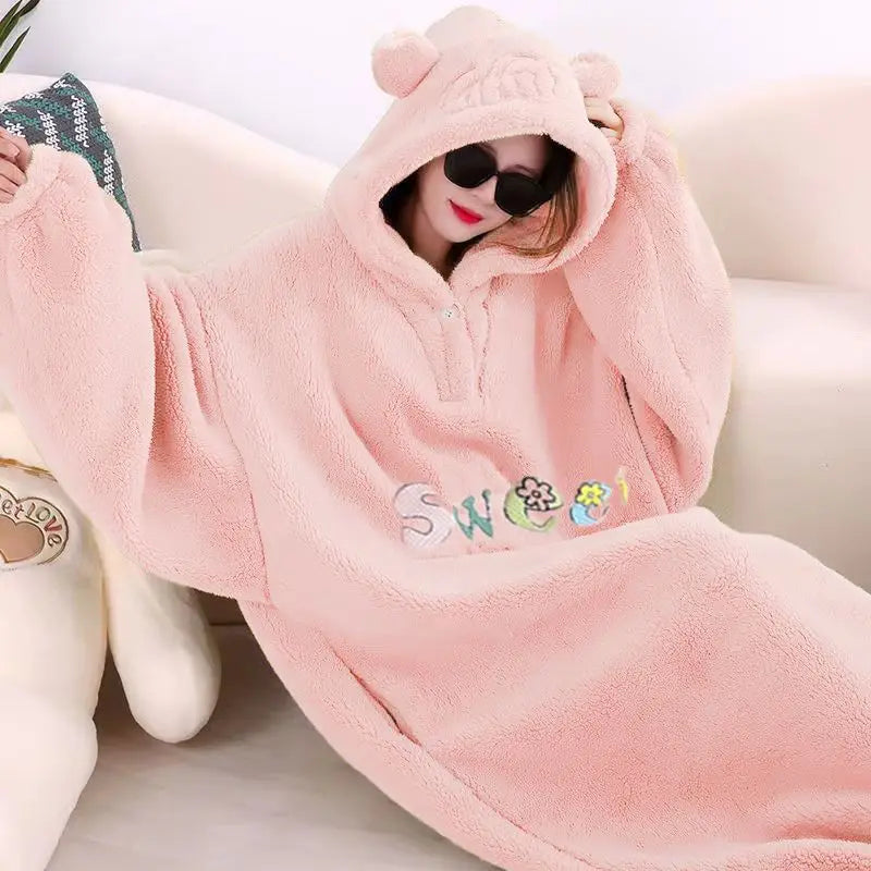 Blanket with sleeves hooded