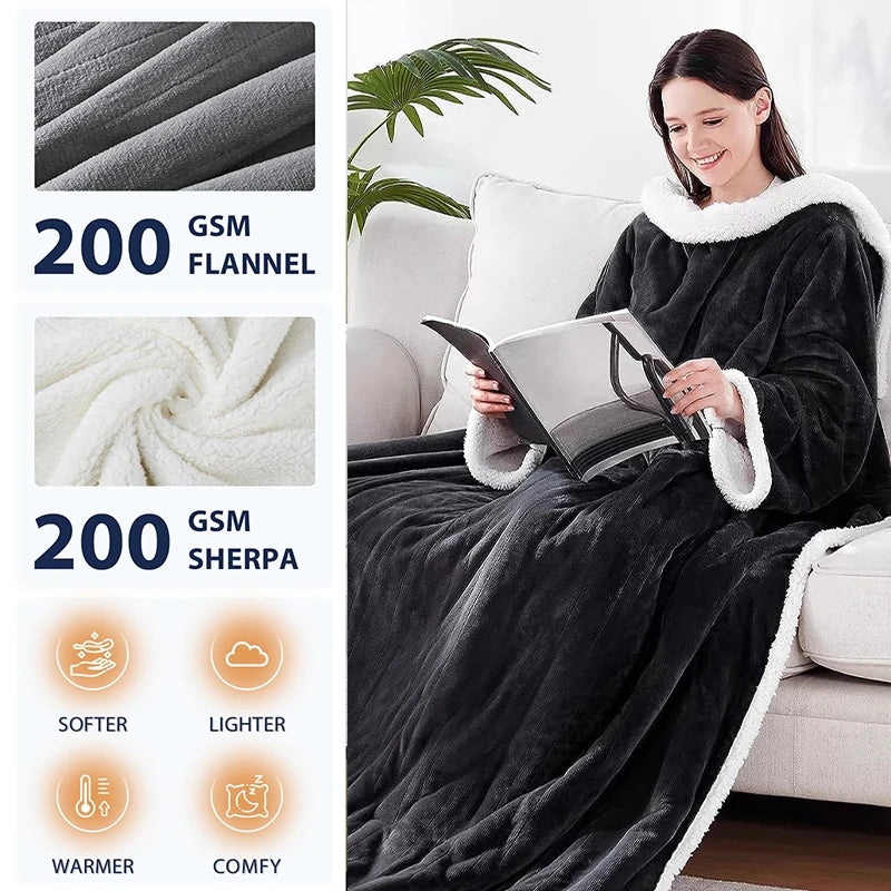 Electric Heating Sleeve Blanket Flannel & Sherpa